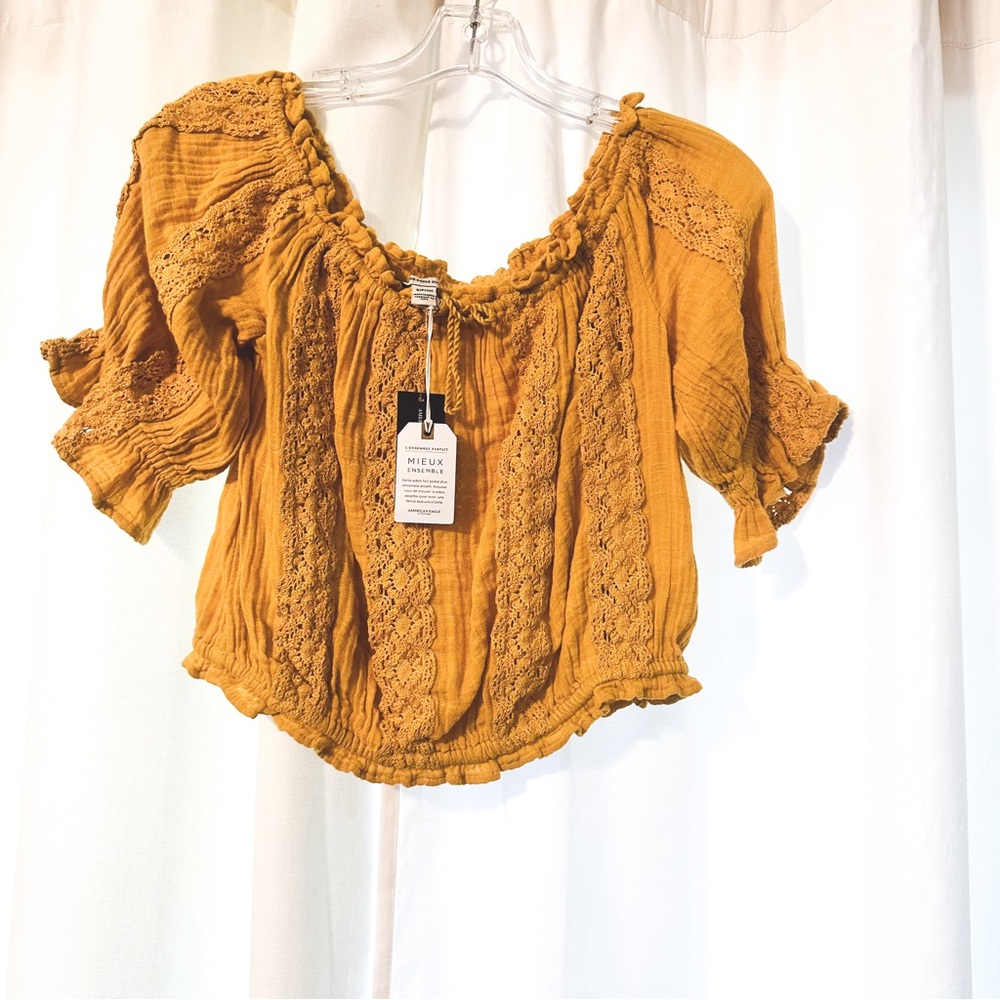 NWT Mustard yellow boho crop top